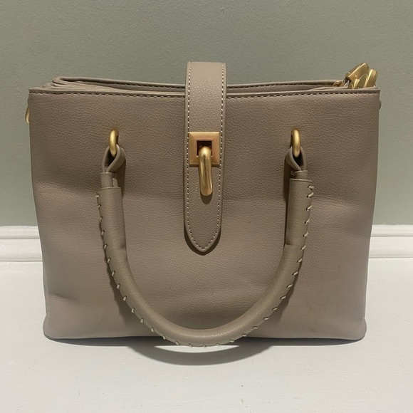 Susen Taupe Tan Handbag w/ Gold Accents - Picture 2 of 10